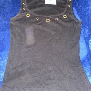 Black Grommet-Detail Ribbed Tank Top